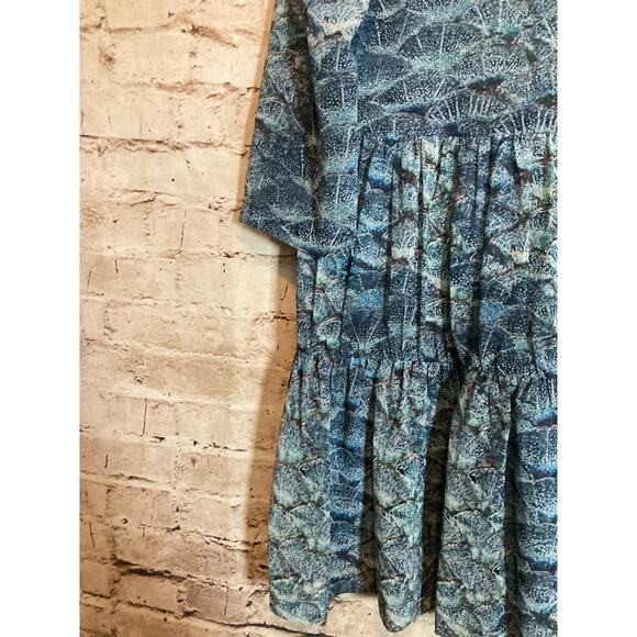 TopShop Babydoll Dress Womens 4 Navy Blue Seashell Print Tiered Semi Sheer Flowy - Picture 8 of 16